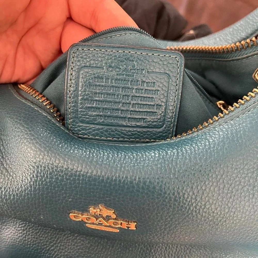2010s Coach Harley Hobo Crescent Teal pebbled leather Shoulder bag / handbag